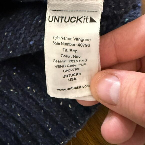 UNTUCKit Mens Vangone Button Mock Neck Donegal Sweater Lambswool Navy XXL - Picture 4 of 7